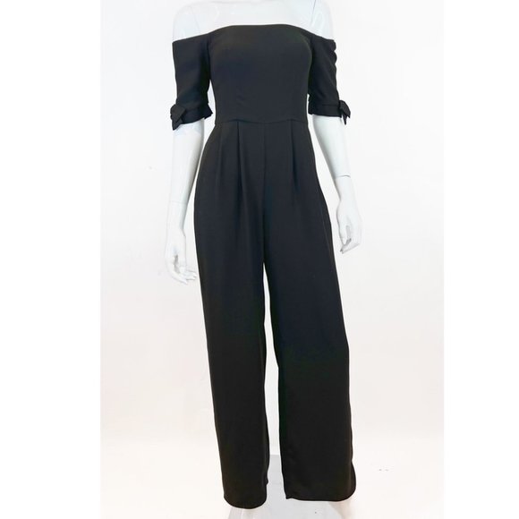 Gal Meets Glam Meredith Off-the-Shoulder Wide Leg  Jumpsuit in black - Picture 9 of 14